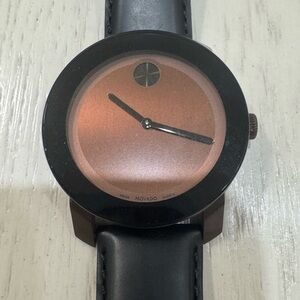 Movado Bold Black Leather Band Watch